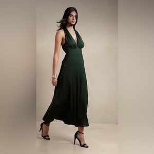 Banana Republic Factory Hunter Green Wrap Waist Maxi Dress, New W/ Tags, Size 0